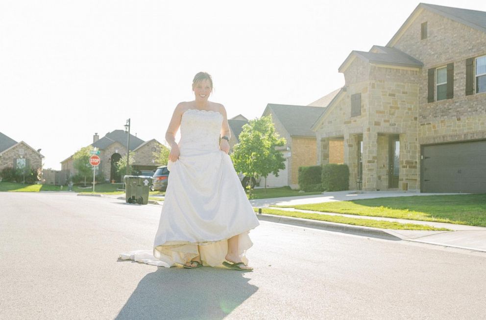 PHOTO: These six neighbors were took part in “wedding dress Wednesday” to pass the time amid the coronavirus outbreak.