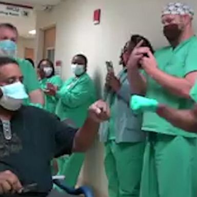 VIDEO: Hospital staff cheer as first COVID-19 long-term ventilator patient is discharged