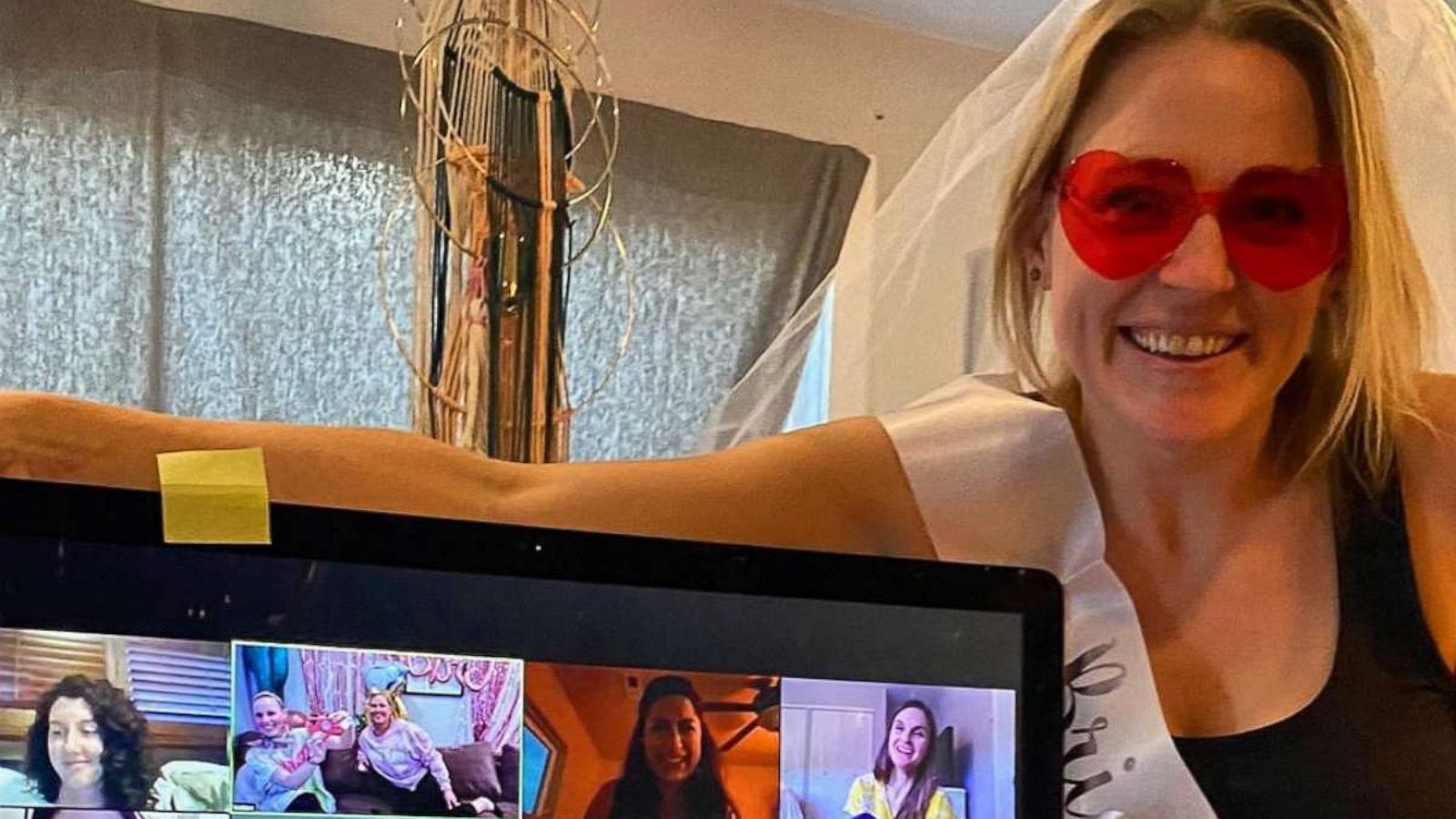 PHOTO: Kimberly Harmening’s friends brought Palm Springs to her after via Zoom after their bachelorette party was canceled.