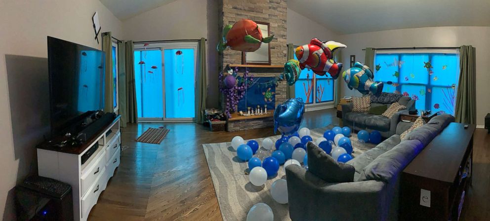 PHOTO: Becky and Nick Spagnuolo spent 80 dollars transforming their Michigan home into an aquarium after their son's birthday trip was canceled.