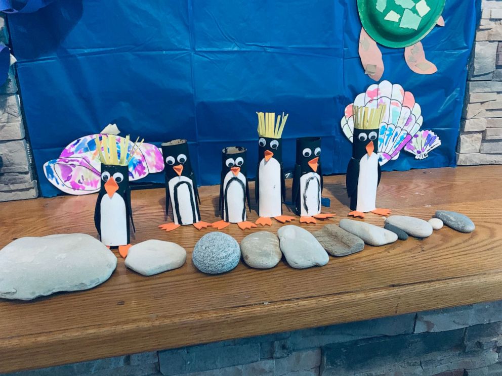 PHOTO: One of the crafts the family did for 2-year-old Clark's birthday was decorate toilet paper rolls to look like the Shedd Aquarium's penguins. 