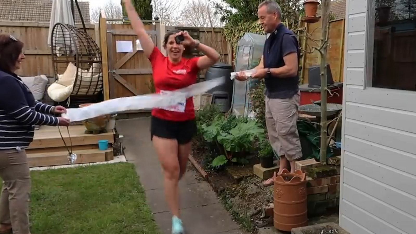 VIDEO: This woman ran a marathon in her backyard to raise money for COVID-19 workers