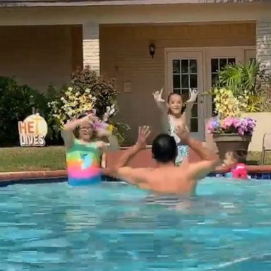 VIDEO: Dad hilariously attempts a TikTok dance in backyard pool with his family