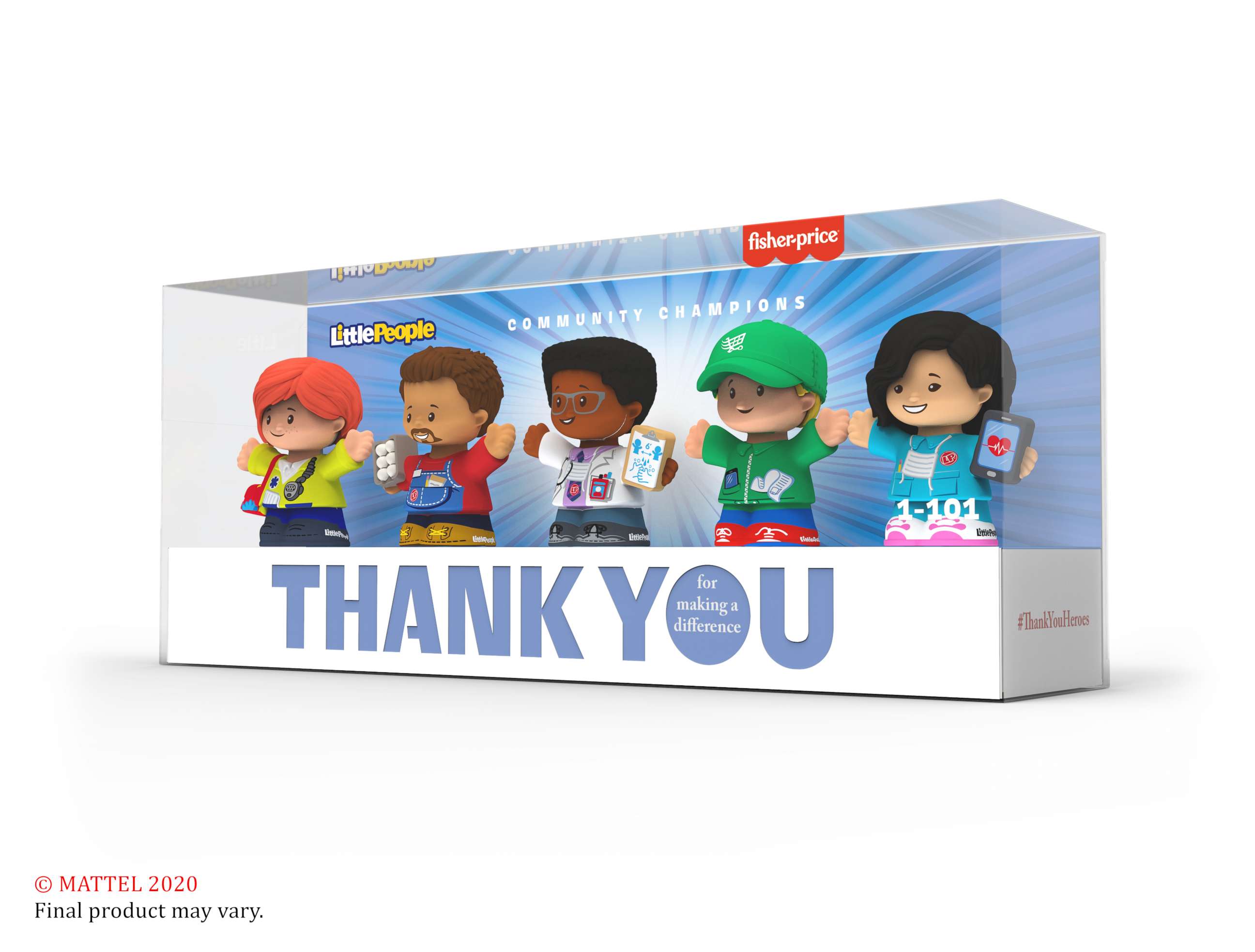 PHOTO: Mattel introduces a special 5-character Little People set comprised of a doctor, nurse, EMT, delivery driver and grocery store worker as part of #ThankYouHeroes line. 
