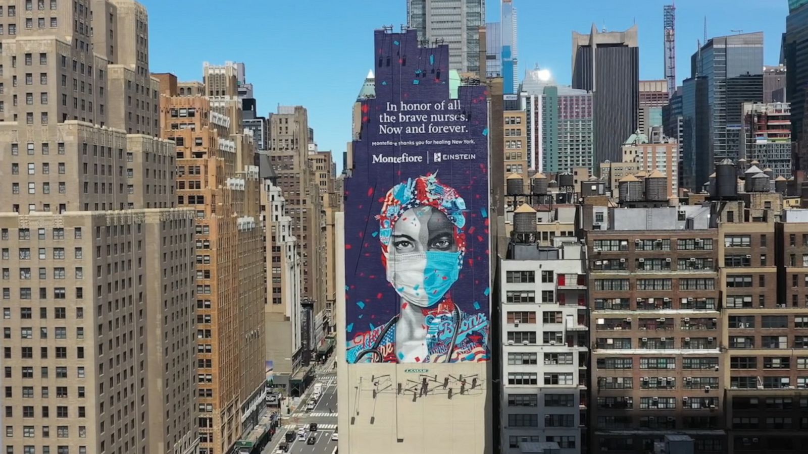 VIDEO: Large-scale mural in heart of Manhattan honors nurses on the frontlines