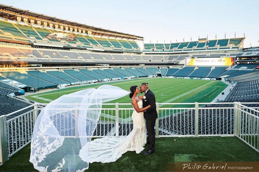 PHOTO: Patience and Alex Murray wedding at the Philadelphia Eagles' stadium.