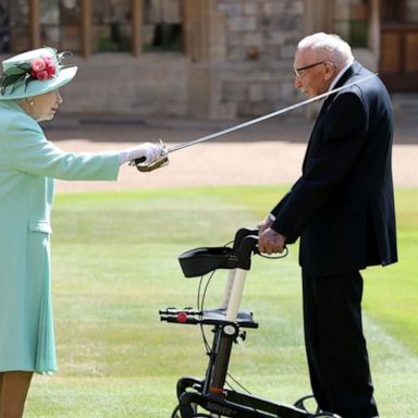 VIDEO: Queen Elizabeth knights 100-year-old vet Captain Tom