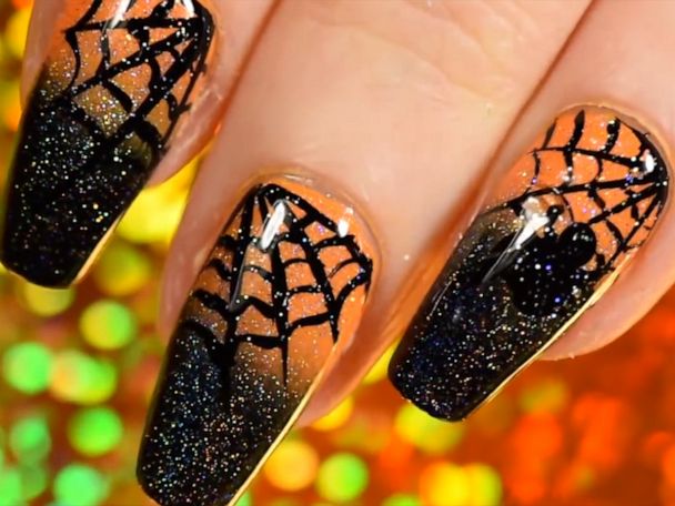 Spider web nail art: Here's how to get the look this Halloween - Good  Morning America