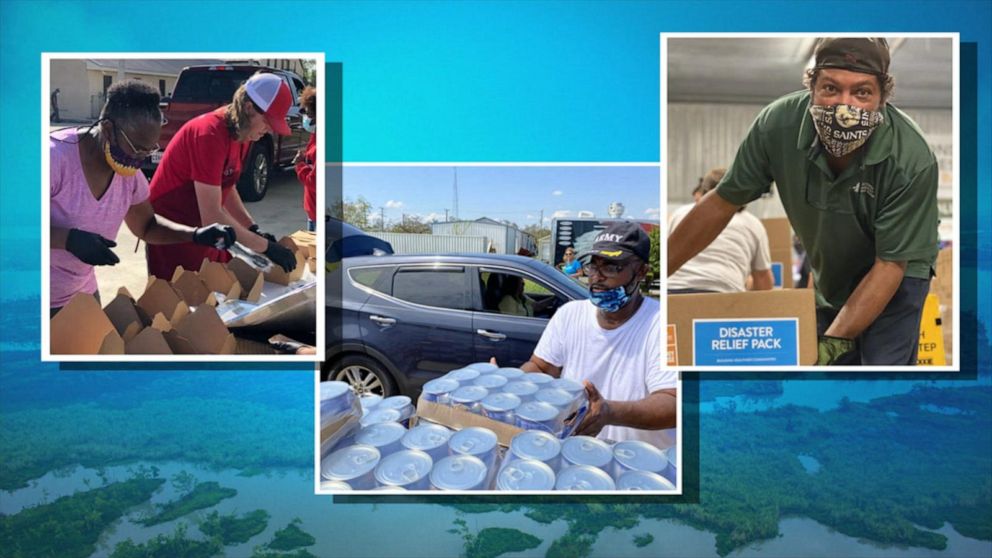 PHOTO: Volunteers help get food and supplies to the Louisiana community after being slammed by hurricanes.