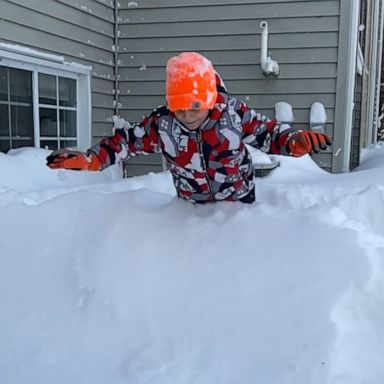 VIDEO: Boy dives into snow and disappears after winter storm 