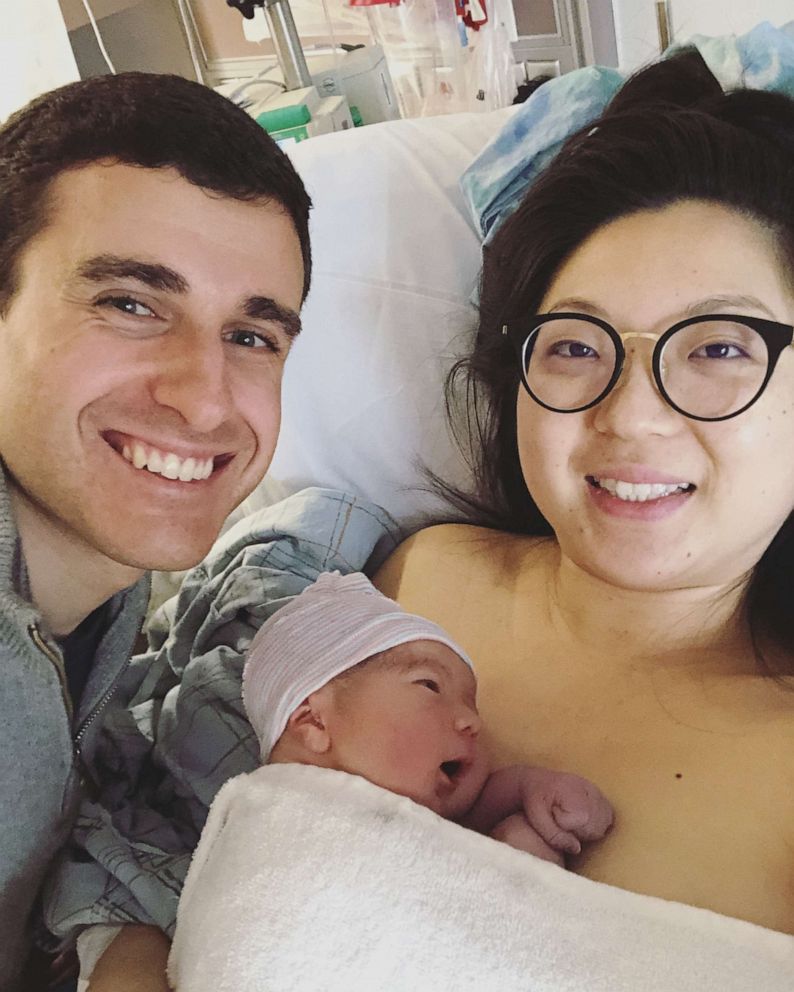 PHOTO: Pinsi Lei with her husband and newborn son. 