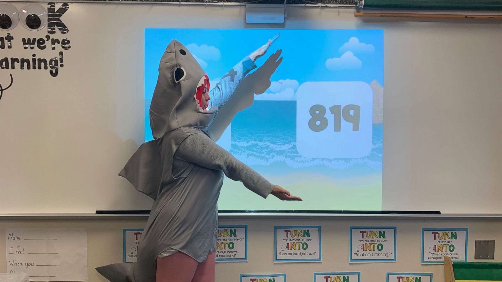 PHOTO: Ashlee Skelton teaches math while dancing to "Baby Shark."