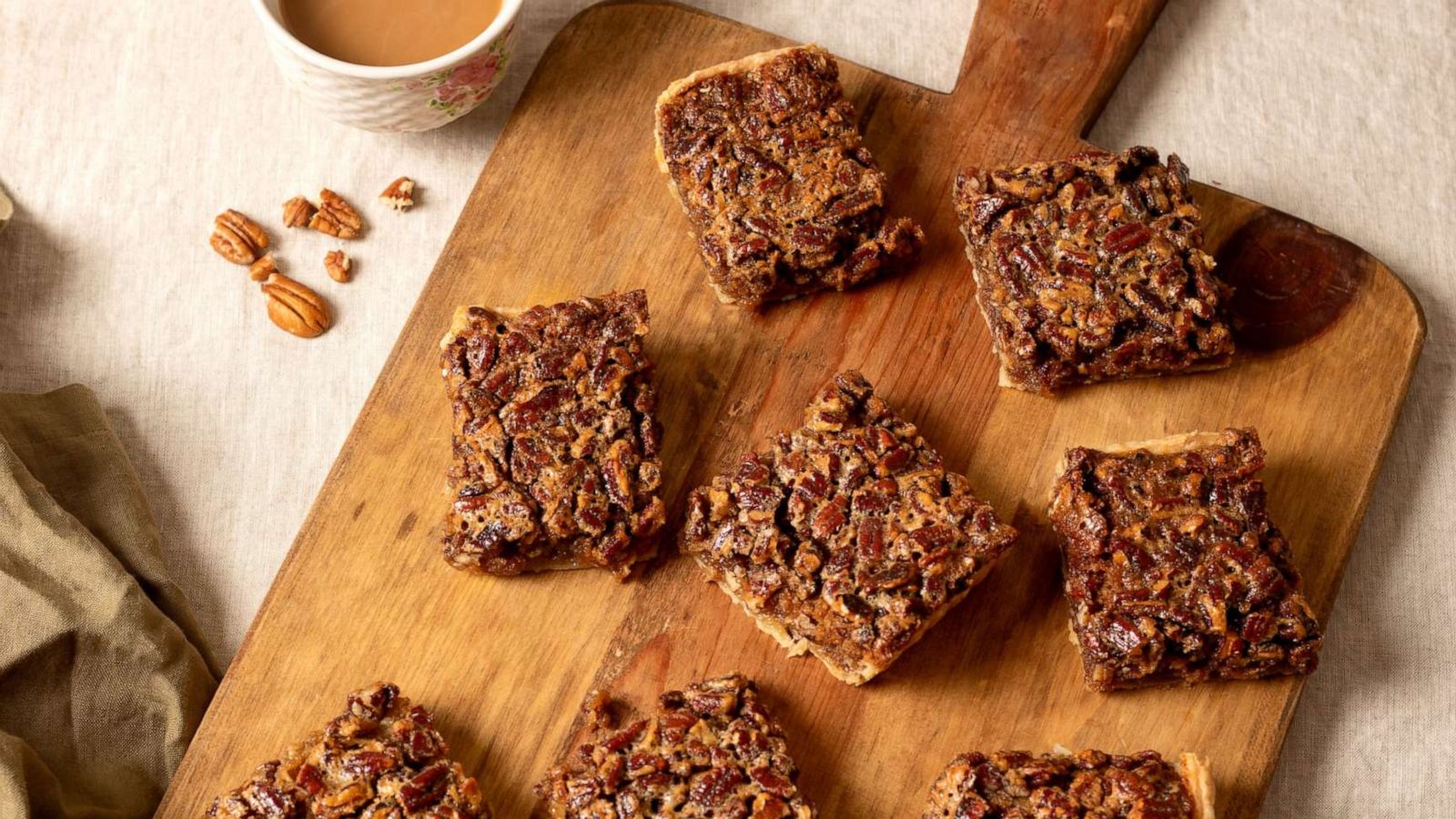 PHOTO: A board of pecan pie bars.