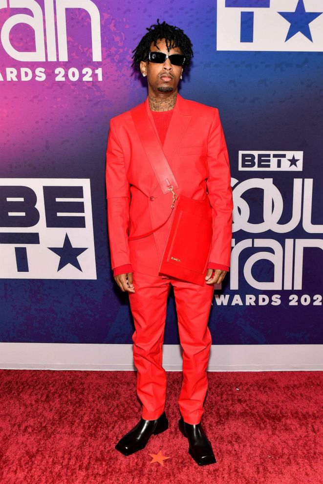 PHOTO: 21 Savage attends The 2021 Soul Train Awards presented by BET at the world famous Apollo theater in New York City on Nov. 20, 2021.