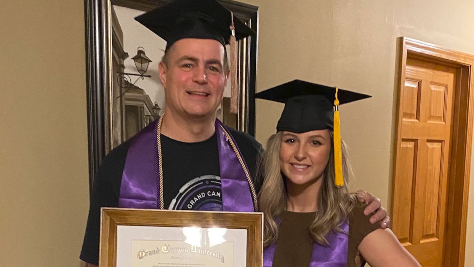 VIDEO: Dad surprises family with a bachelor’s degree from the same college as his daughter