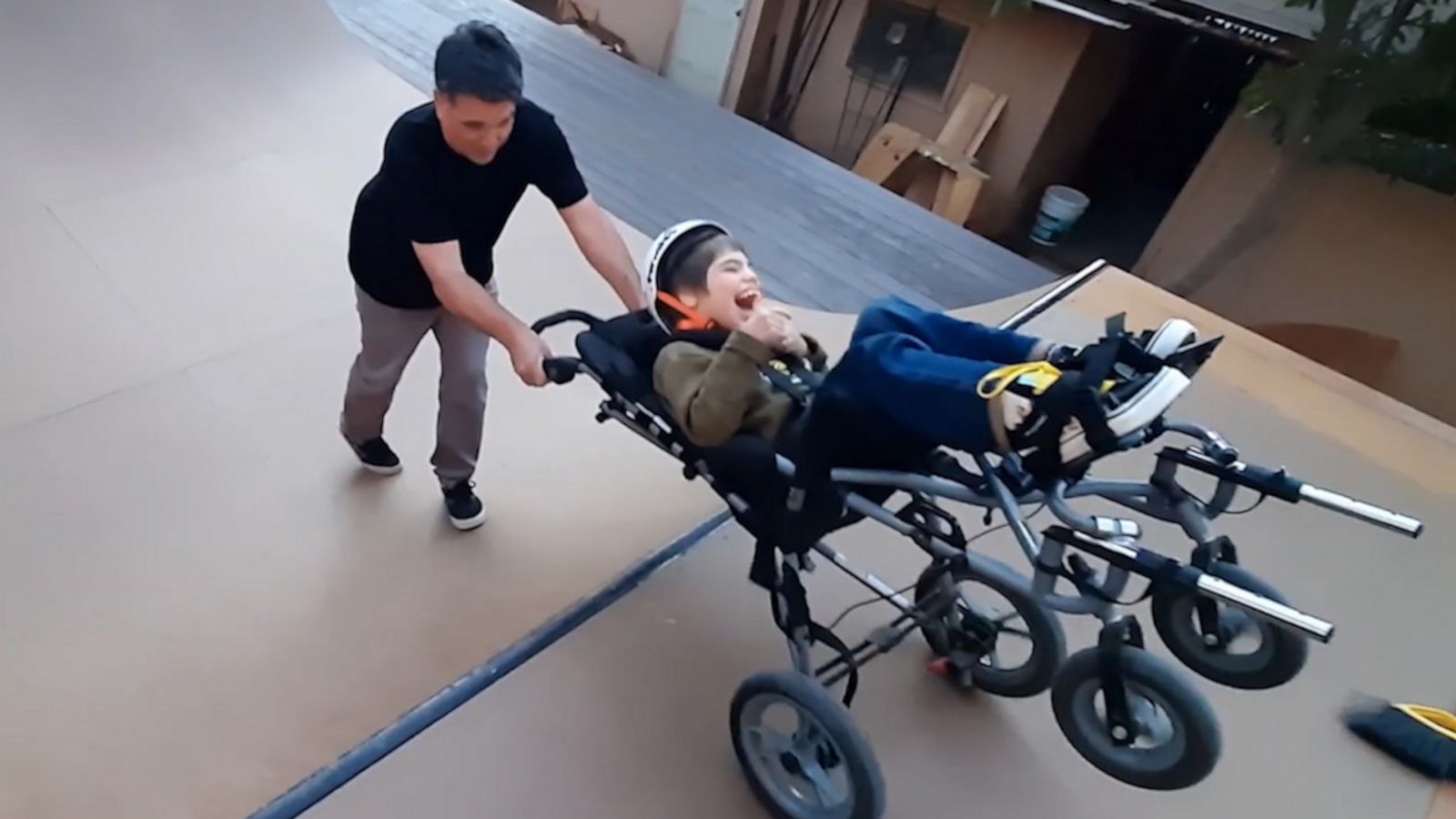 VIDEO: Dad enjoys backyard skate ramp with son who uses wheelchair