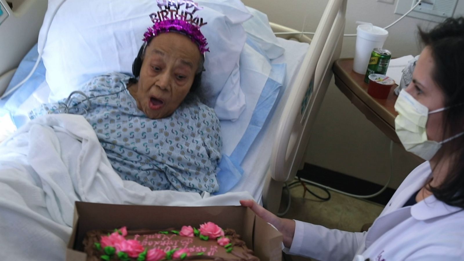 VIDEO: COVID-19 survivor celebrates her 104th birthday at hospital with staff and her son