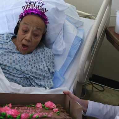 VIDEO: COVID-19 survivor celebrates her 104th birthday at hospital with staff and her son 