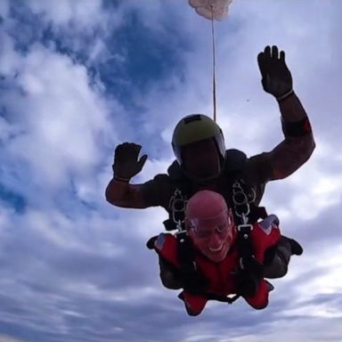 VIDEO: Man, 100, goes skydiving for his birthday. His reaction says it all 