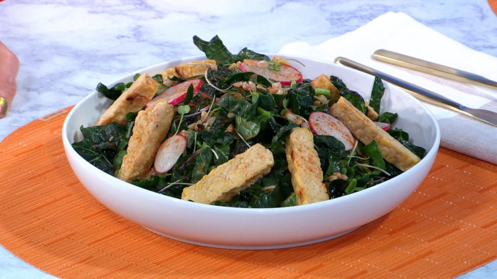 PHOTO: Kale salad with crispy tempeh.