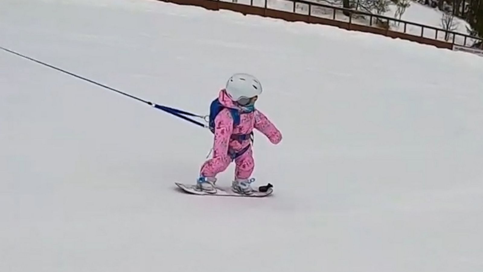 VIDEO: Tethered toddler snowboards like a pro