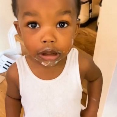 VIDEO: Toddler covered in frosting insists he did not break into the cupcakes 