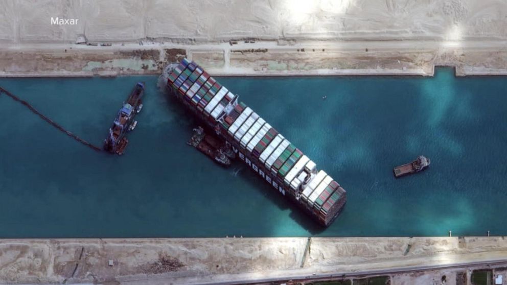 Massive cargo ship stuck in Suez Canal is partially refloated Video