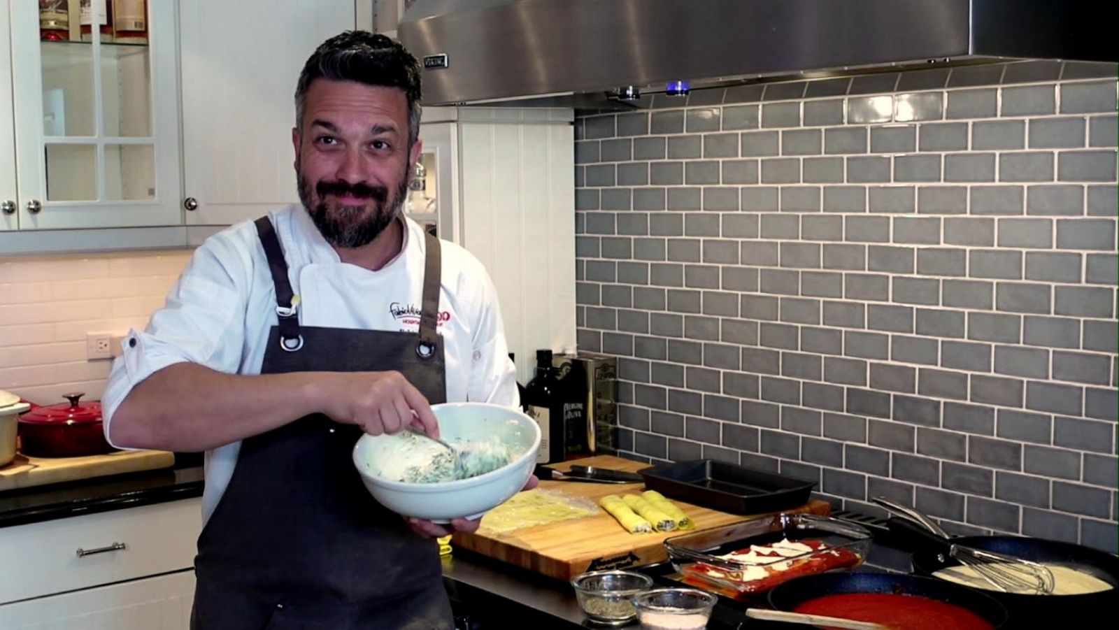 PHOTO: Chef and restaurateur Fabio Viviani joins "GMA" remote from his kitchen to make stuffed cannelloni.