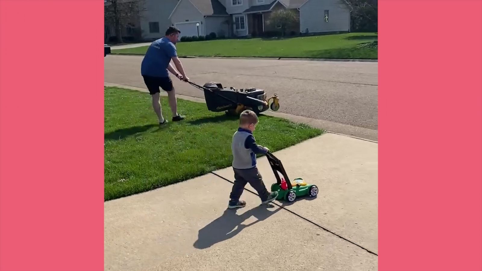 VIDEO: 2-year-old who mimics his dad mowing the lawn is the best helper ever