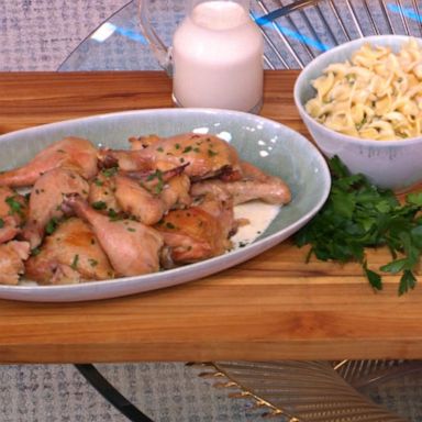 VIDEO: Make Nigella Lawson's garlic chicken and cream sauce pasta and butternut squash soup