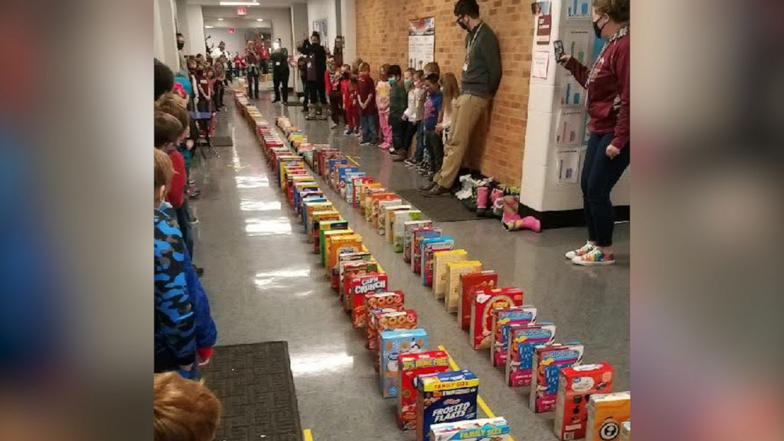 VIDEO: Nearly 700 boxes of cereal were turned into a giant domino game before being donated to charity