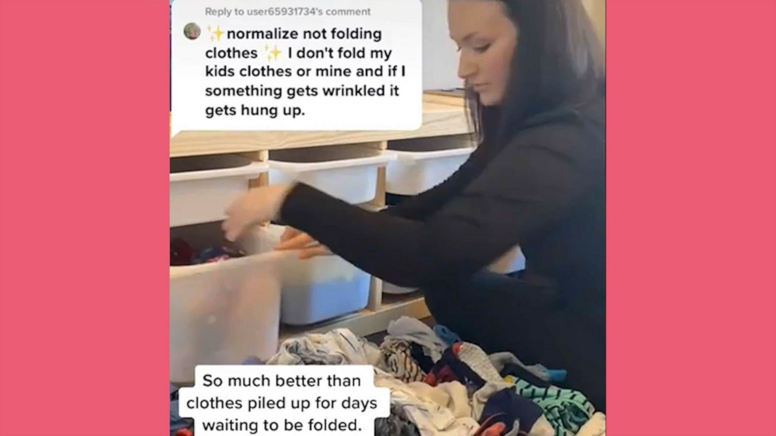 VIDEO: Mom's no-fold laundry hack divides parents on TikTok