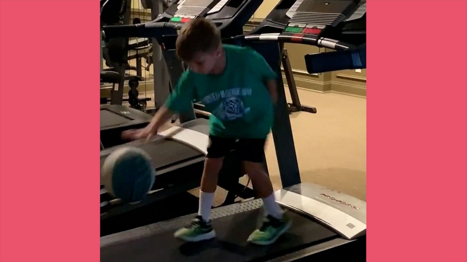 VIDEO: Energetic 7-year-old jumps across 3 treadmills showcasing his basketball skills