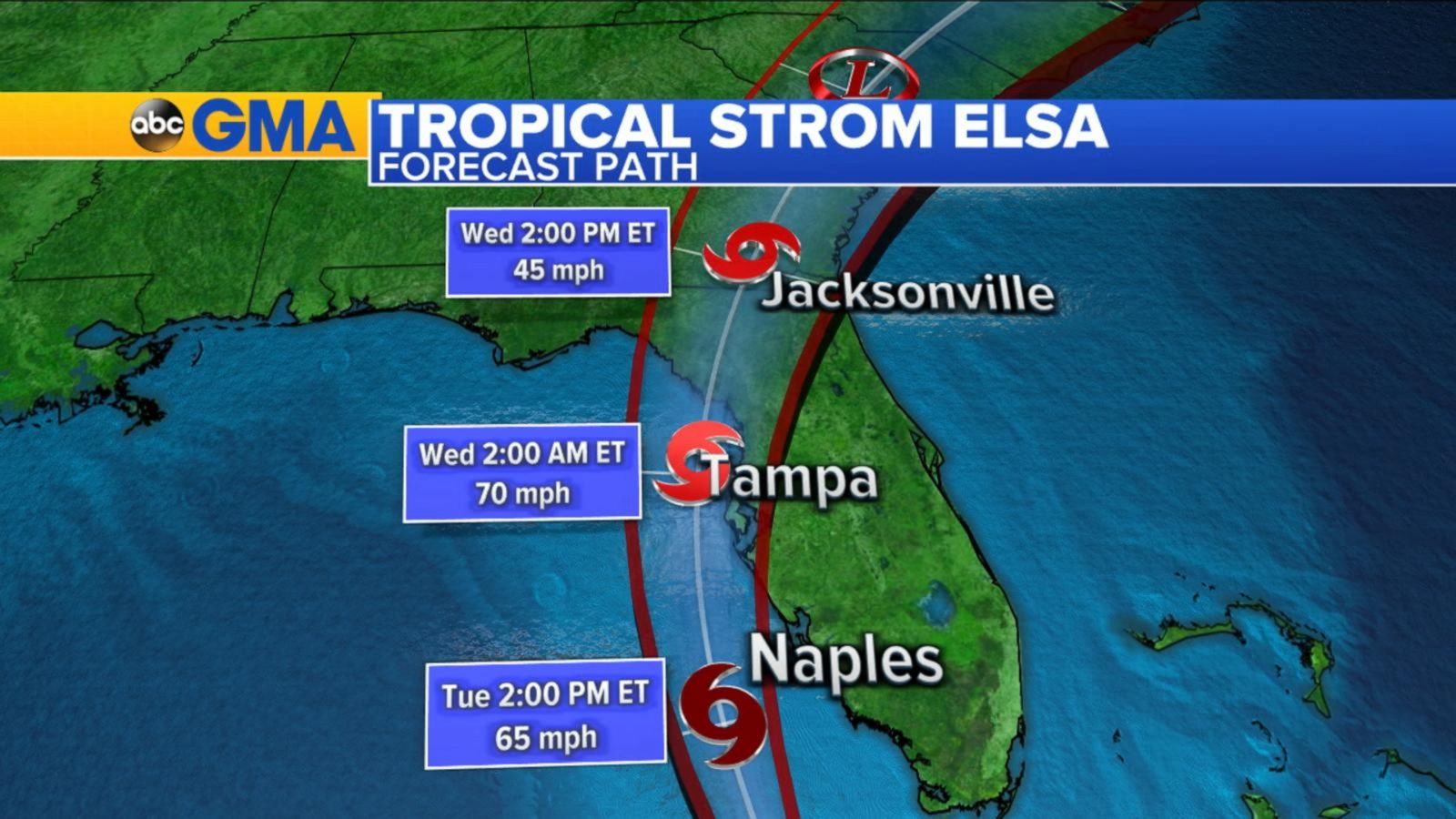 VIDEO: Timing and track of Tropical Storm Elsa