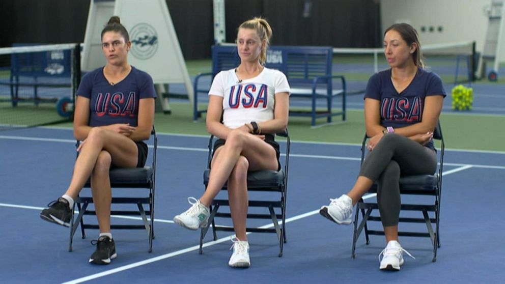 PHOTO: Three of the women's singles Team USA players speak to "Good Morning America."