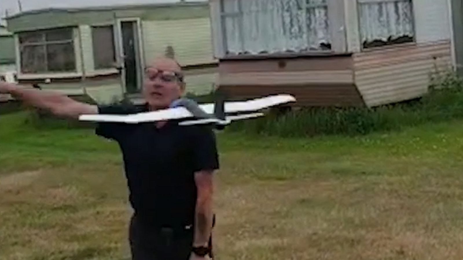 VIDEO: Toy plane loops and swoops into unsuspecting grandad