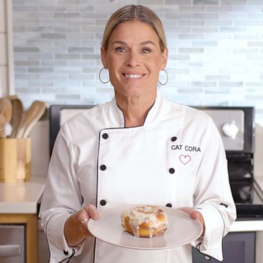 VIDEO: Cat Cora makes 'copycat' Cinnabon Cinnamon Rolls with a scrumptious secret step 