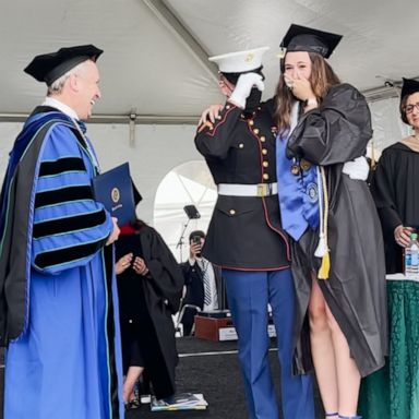 VIDEO: Marine brother surprises sister at her nursing school graduation 