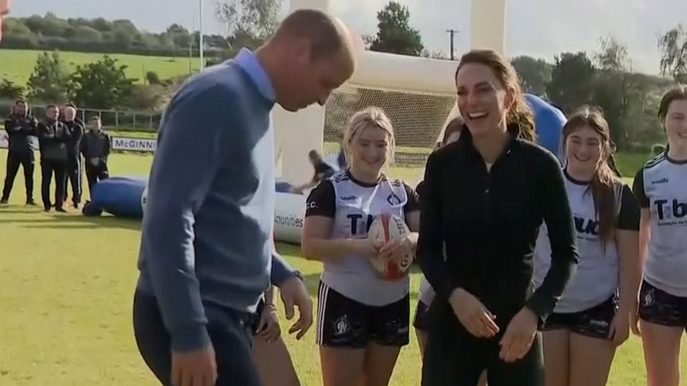 VIDEO: Prince William, Kate kick around rugby balls during Northern Ireland visit