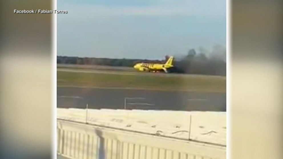 Spirit Airlines engine catches fire