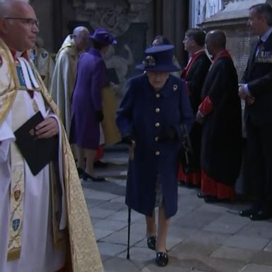 VIDEO: Queen Elizabeth II arrives at Westminster Abbey using a walking stick