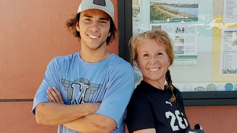 PHOTO: Maverick Mitchell, 18, and his mom Brandi, 45, are both freshman playing sports at San Diego Miramar College.