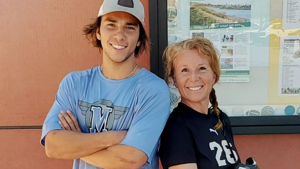 Maverick Mitchell, 18, and his mom Brandi, 45, are both freshman playing sports at San Diego Miramar College.