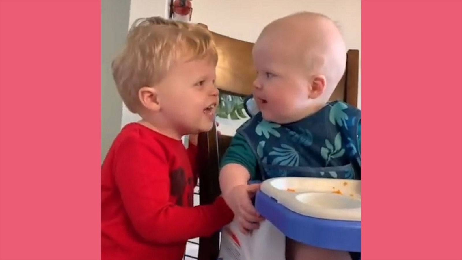 VIDEO: Toddler and baby brother become instant besties