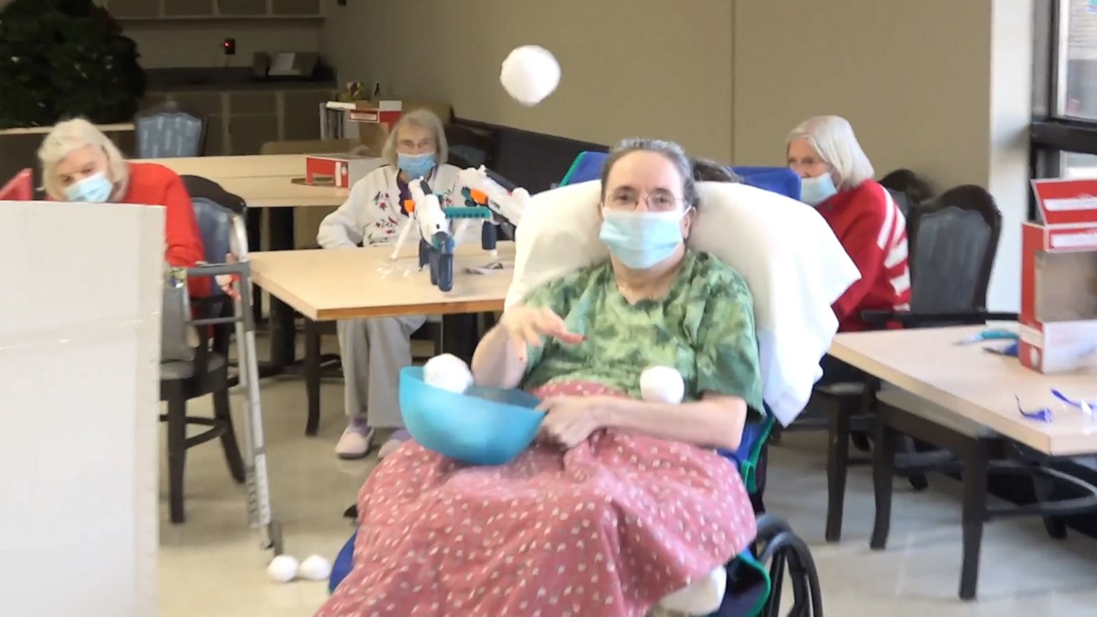 VIDEO: Nursing home residents enjoy an epic indoor snowball fight
