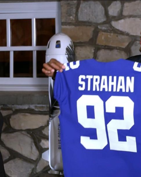 Video Michael Strahan's jersey comes out of retirement for trip to