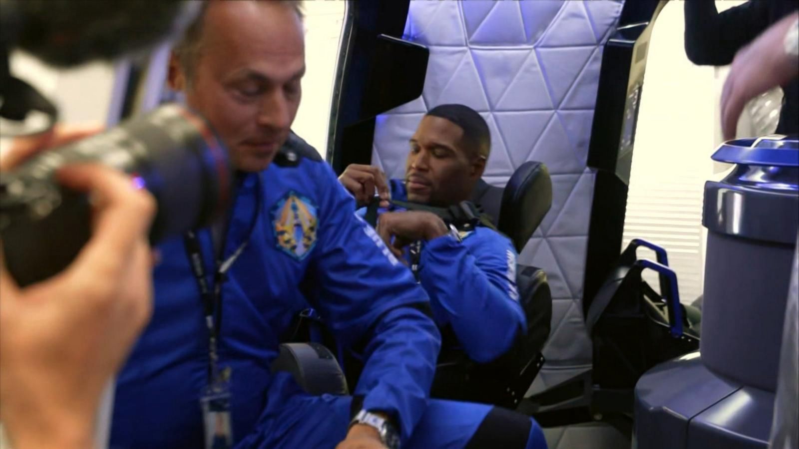 Video Michael Strahan's jersey comes out of retirement for trip to space -  ABC News