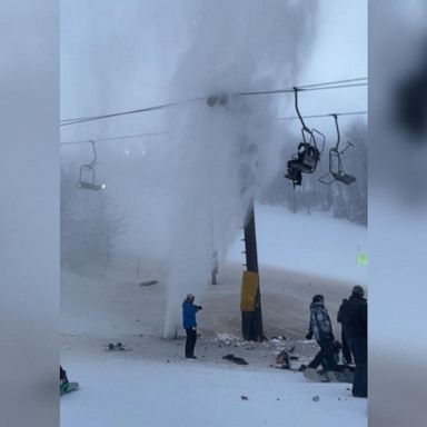 VIDEO: Skiers on chairlift injured after burst pipe unleashed a deluge of frozen water