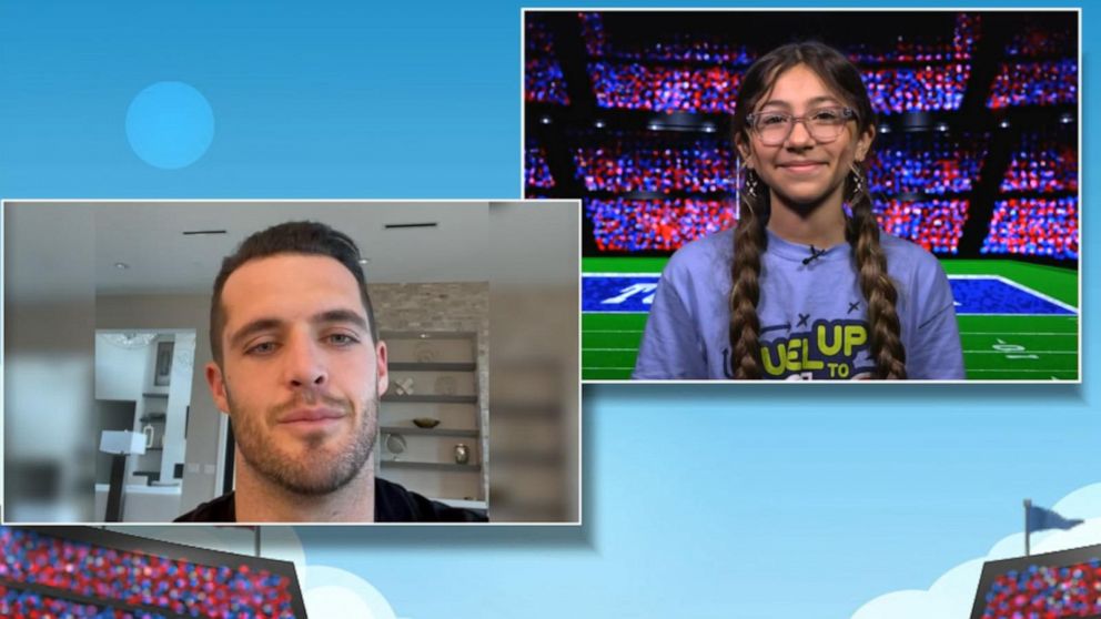 Video Las Vegas Raiders quarterback Derek Carr surprises our Super Bowl kid  correspondent - ABC News