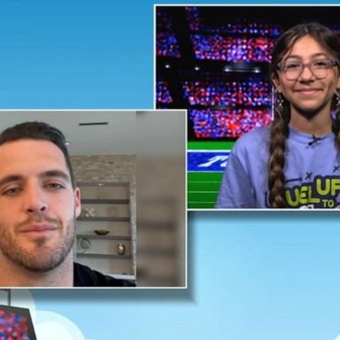 VIDEO: Las Vegas Raiders quarterback Derek Carr surprises our Super Bowl kid correspondent